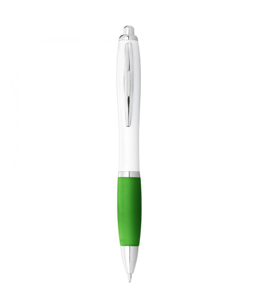 Stylo bille Nash corps blanc grip coloré (encre bleue) Stylos publicitaire