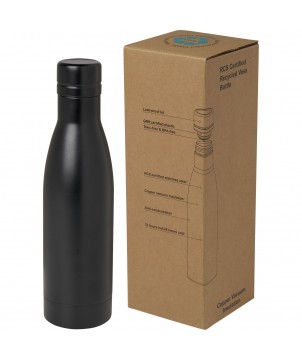 Bouteilles isothermes - Bouteille isotherme Vasa en acier inoxydable recyclé certifié RCS de 500 ml avec isolation par le vide et couche de cuivre | PRINTECOM