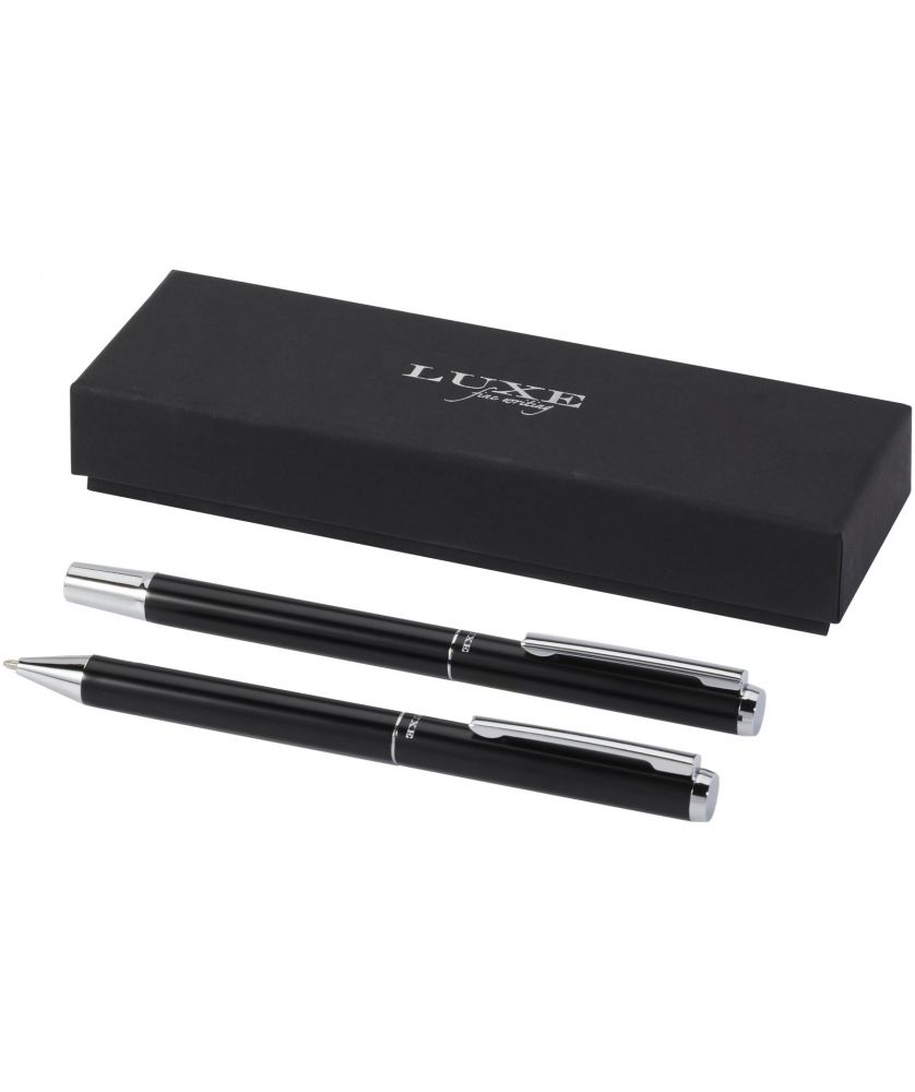 Parure de stylos Lucetto en aluminium recyclé personnalisée (encre noire) Stylos publicitaire