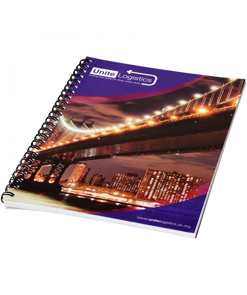 Carnets - Carnet de notes à spirales A5 Desk-Mate® avec couverture arrière imprimée | PRINTECOM