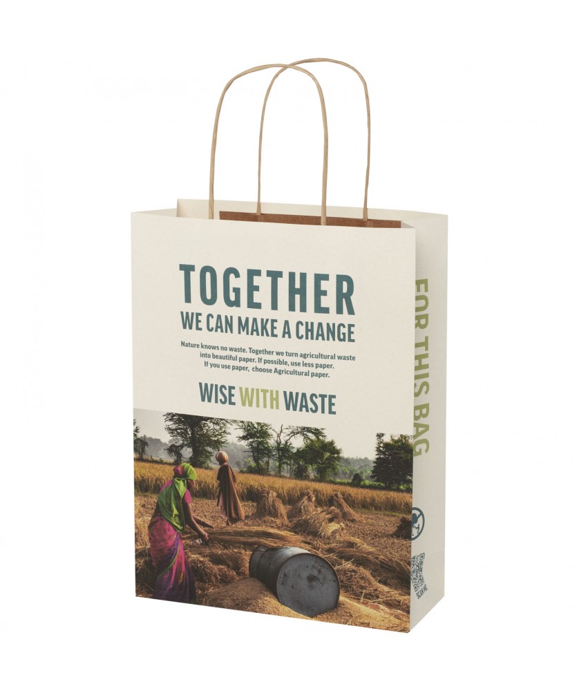 Printécom - Objets et Supports Publicitaires - Sac en papier fabriqué à partir de déchets agricoles 150 g/m2 avec poignées torsadées, 24 x 9 x 32 cm | PRINTECOM