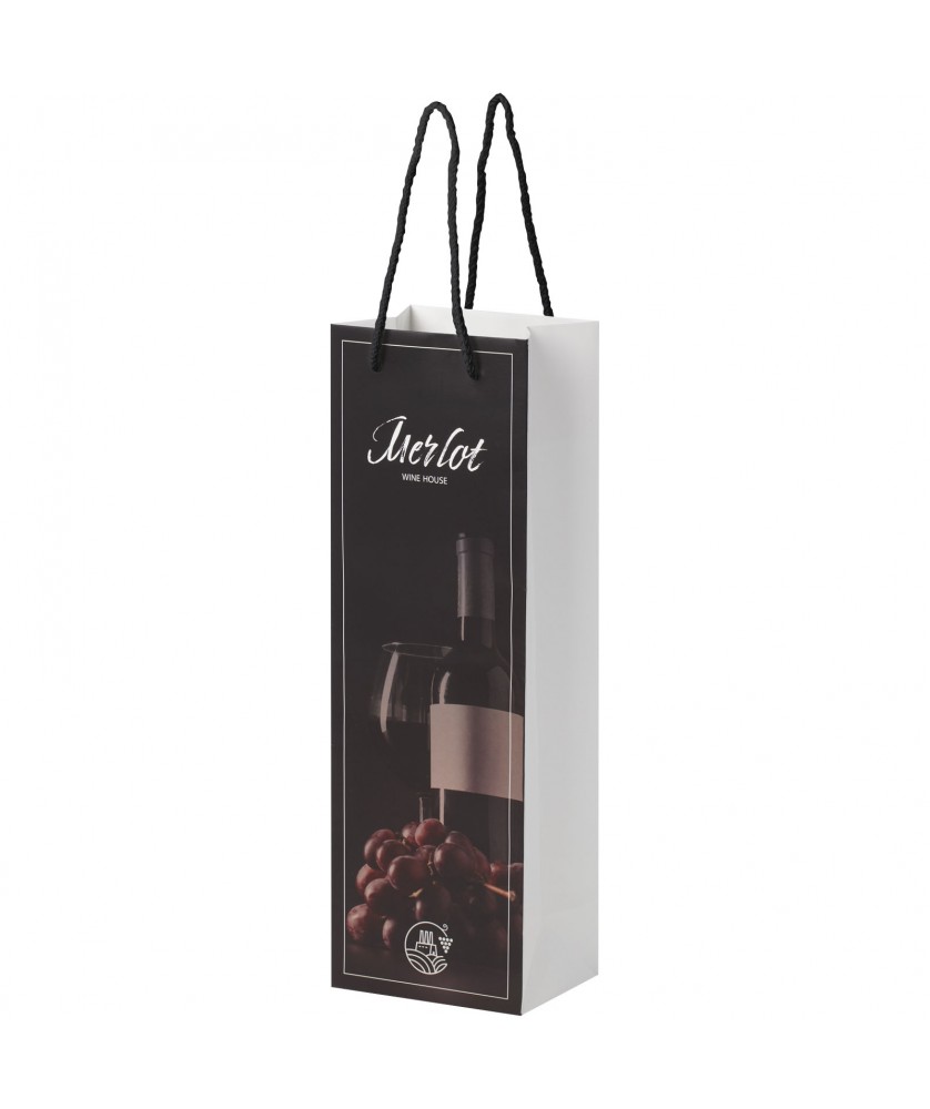 Printécom - Objets et Supports Publicitaires - Sac de bouteille de vin en papier 170 g/m2 integra fait à la main avec poignées torsadées en plastique, 12 x 9 x 37 cm | PRINTECOM
