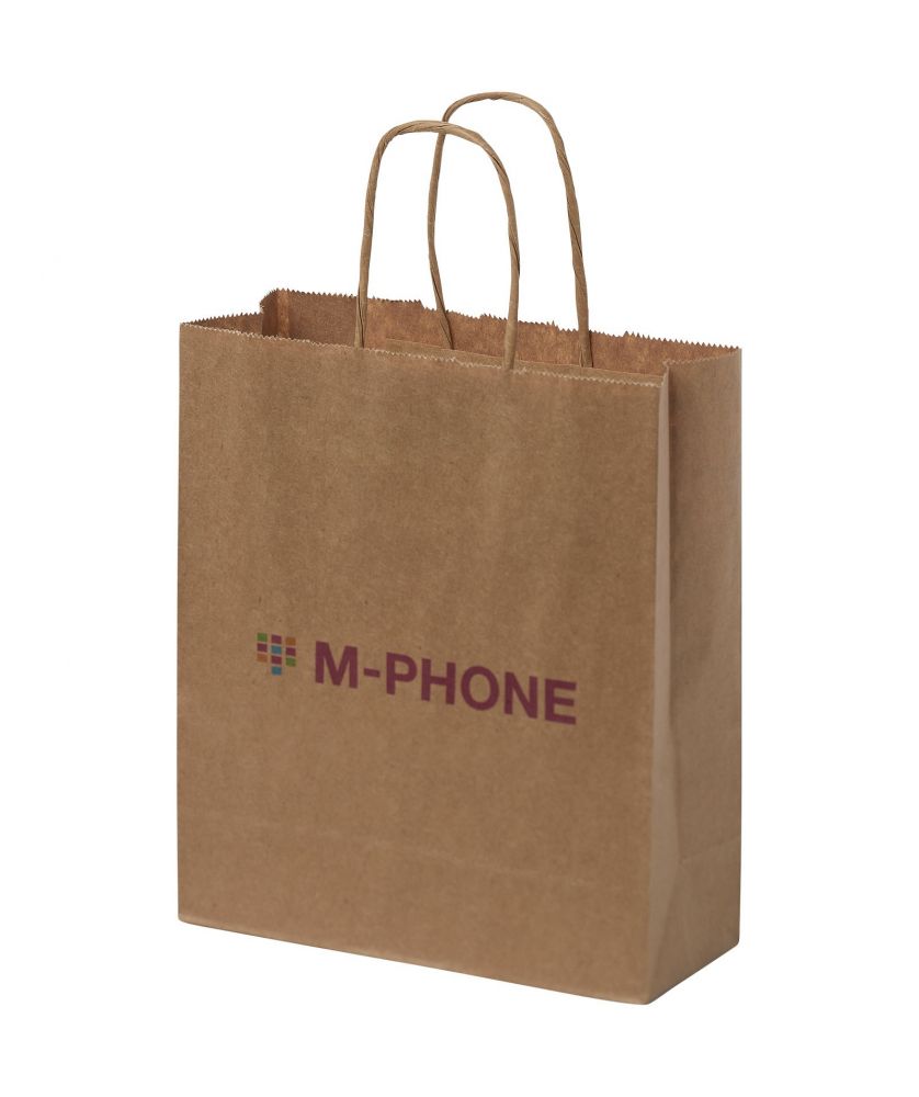 Sac en papier kraft 80 g/m² 18 x 8 x 21 cm à poignées torsadées personnalisé