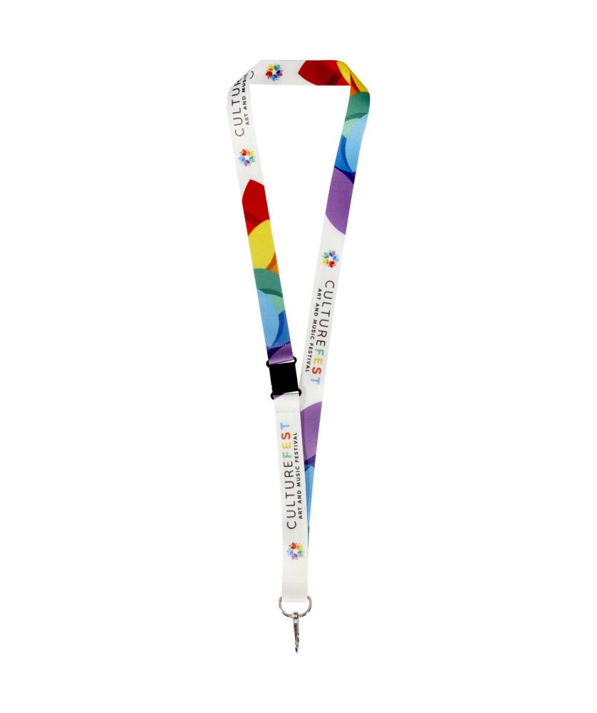 Tour de cou en rPET sublimation avec boucle de sécurité personnalisé Lois Printécom - Objets et Supports Publicitaires public...