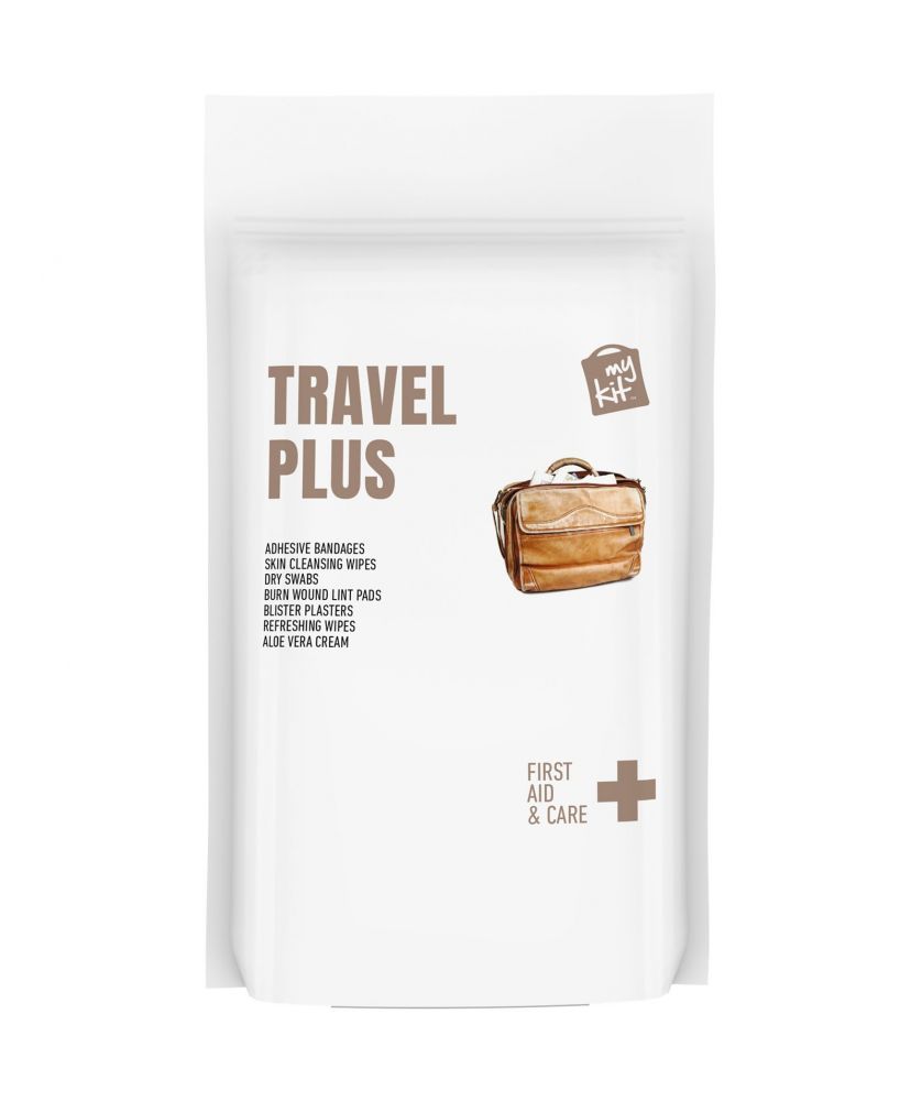 Kit de premiers secours voyage complet en pochette papier personnalisé MyKit Printécom - Objets et Supports Publicitaires pub...