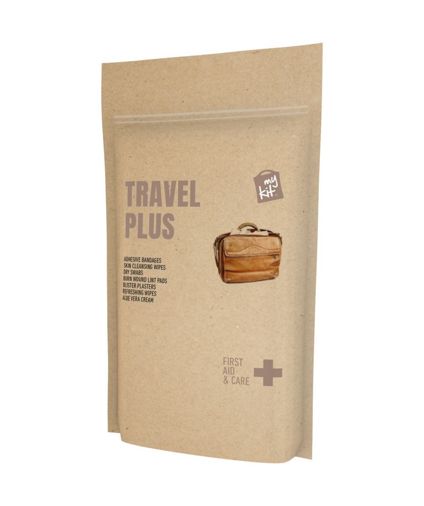 Kit de premiers secours voyage complet en pochette papier personnalisé MyKit Printécom - Objets et Supports Publicitaires pub...