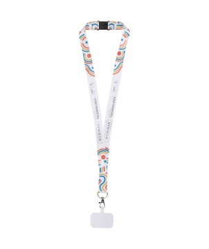Printécom - Objets et Supports Publicitaires - Tour de cou porte-téléphone Addie en RPET avec lanière de sécurité détachable et impression par sublimation | PRINTECOM