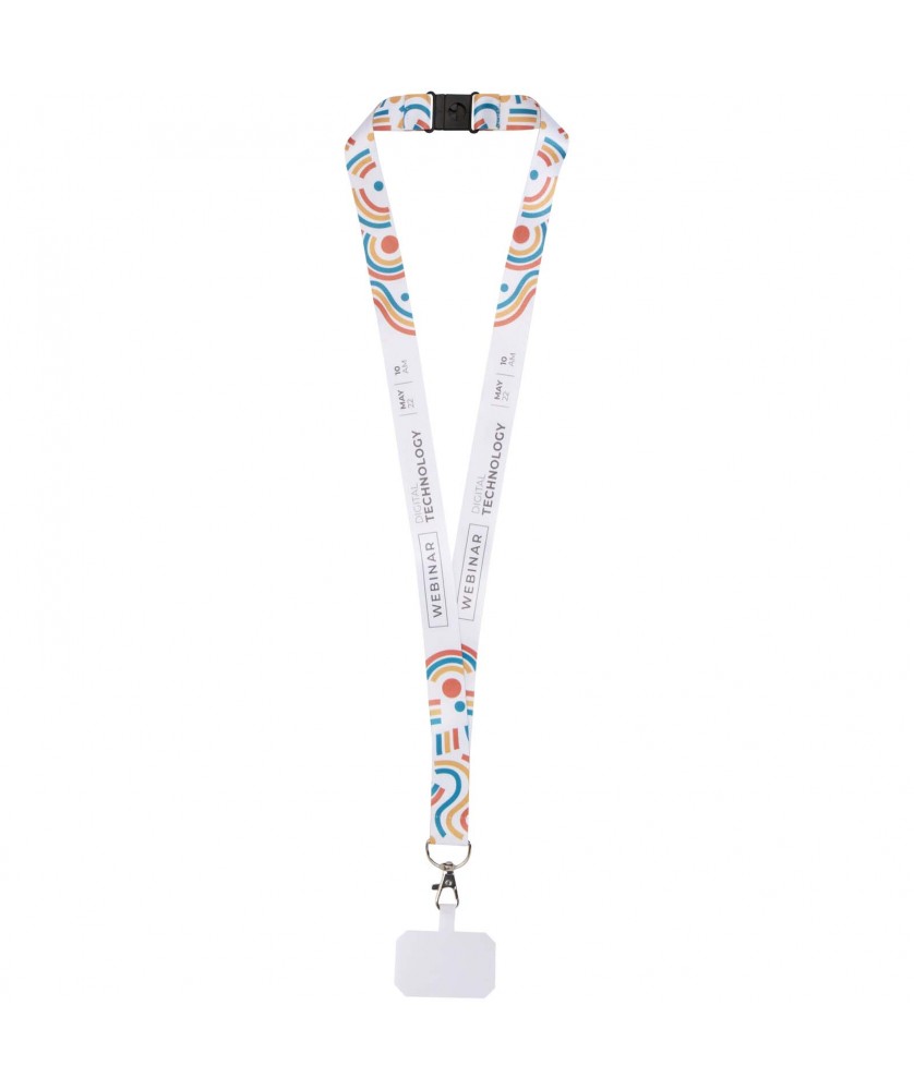 Printécom - Objets et Supports Publicitaires - Tour de cou porte-téléphone Addie en RPET avec lanière de sécurité détachable et impression par sublimation | PRINTECOM