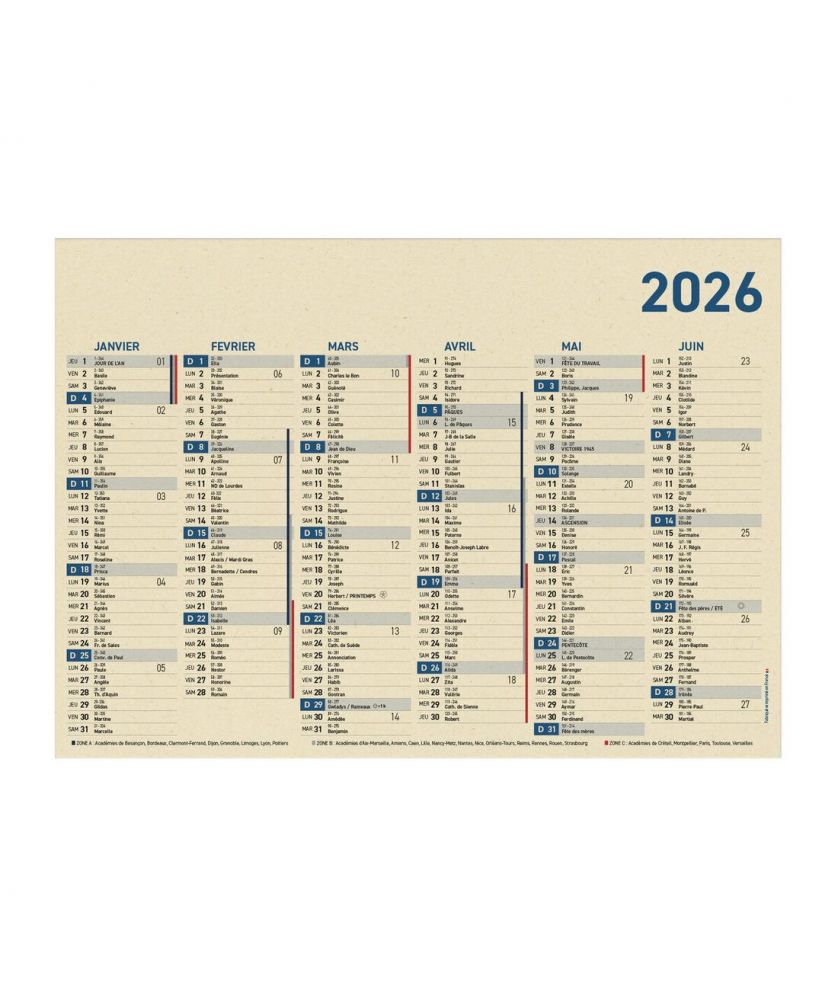 Calendrier bancaire 6 mois 30 x 21,5 cm personnalisé Made in France Printécom - Objets et Supports Publicitaires publicitaire